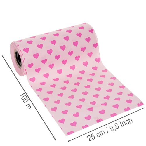 Szív mintás mandzsettapapír, rózsaszín, 25 cm, 100 m | Floristik24.hu
