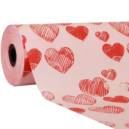 Floristik24 Mandzsetta papír selyempapír rózsaszín szívek 25cm 100m