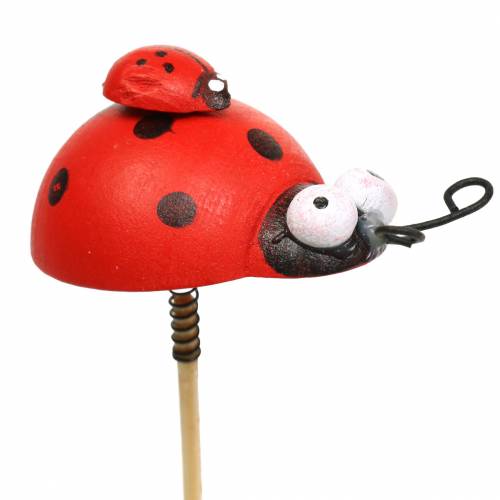 tételeket Dekoratív dugós katicabogár pálcán fa piros, fekete 4cm x 2,5cm H23,5cm 16 db