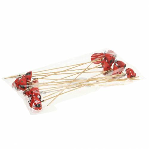 tételeket Dekoratív dugós katicabogár pálcán fa piros, fekete 4cm x 2,5cm H23,5cm 16 db