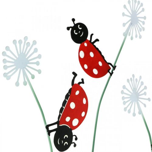 Floristik24 Dekoratív dugós katica, tavaszi dekoráció, pitypang bogárral, fém dugó L55cm 3 db-os készlet