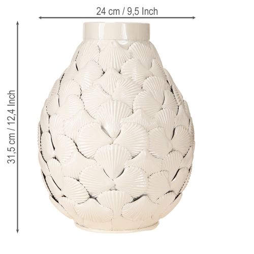 tételeket Tengeri dekoráció váza fém váza kagylók szürke fehér Ø24cm H31,5cm