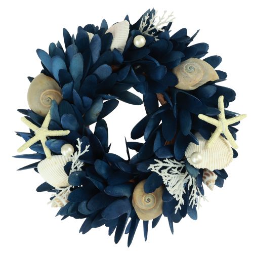 tételeket Tengeri dekoratív koszorú kagylókkal kék natúr színekben Ø27cm