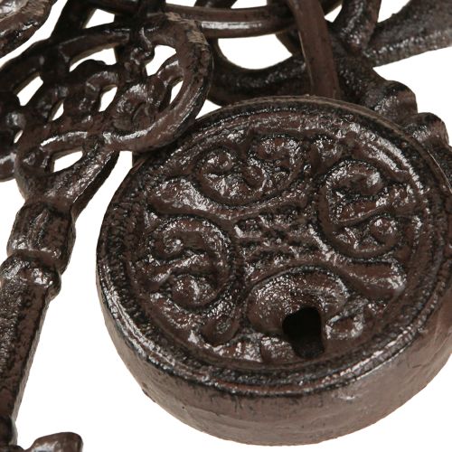 Floristik24 Fém dekoratív kulcscsomó barna lakattal, magassága 22 cm