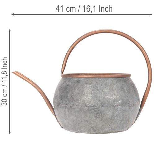 Fém díszes öntözőkanna, vintage vidéki stílus, kerti dekoráció, ültetéshez, ezüst réz, H41cm Ø26cm M30cm | Floristik24.hu