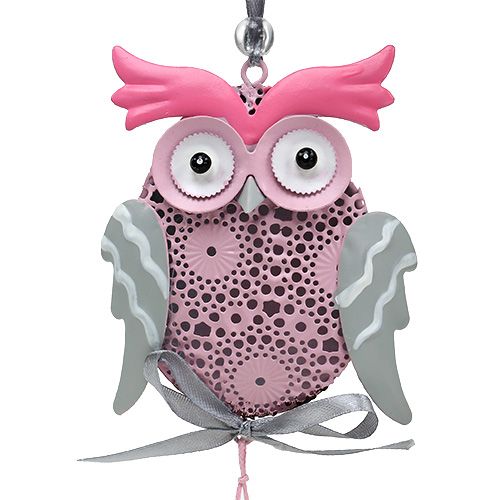 Floristik24 Fém fogas bagoly szürke, fehér, rózsaszín 10cm 3db