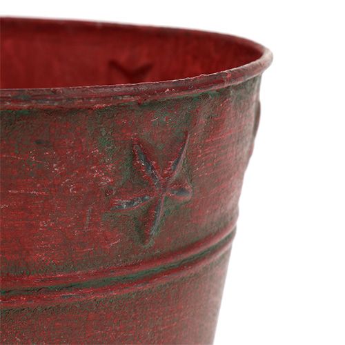 Piros fém vödör csillagokkal Ø15cm H13cm | Floristik24.hu