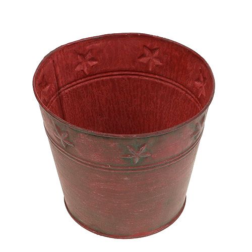 Piros fém vödör csillagokkal Ø15cm H13cm | Floristik24.hu