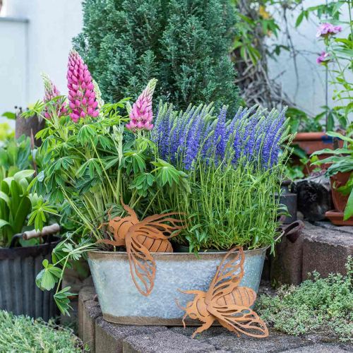 Floristik24 Fém konténer ültetéshez, növénykád fogantyúval, ezüst virágtál, patina L45cm H17,5cm