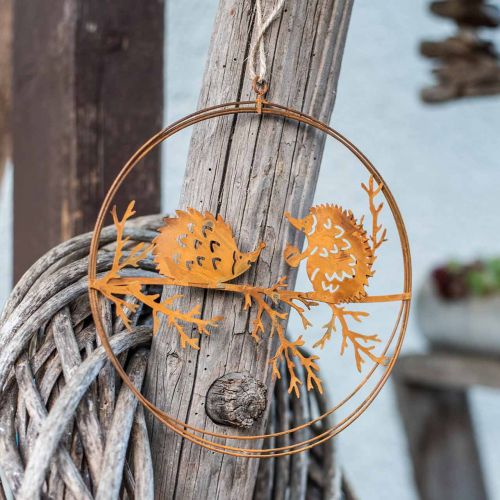 tételeket Fém medál, ágon sündisznó, őszi dekoráció, díszgyűrű patina Ø15,5cm 3 db