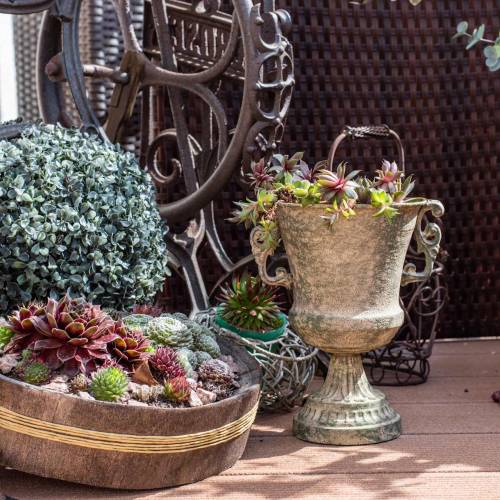 Floristik24 Fém csésze serleg mohazöld bézs Ø16cm H24cm