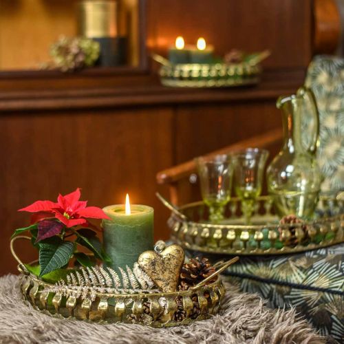 Floristik24 Fém tál füllel, dekoratív tálcakészlet arany antik megjelenés L39 / 33,5 / 28,5 cm 3 db-os készlet