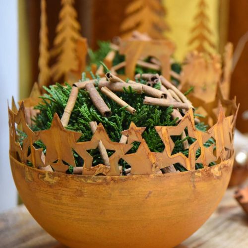 Floristik24 Fém tál csillagokkal, karácsonyi dekorációval, dekoratív edénypatinával Ø25cm H20,5cm