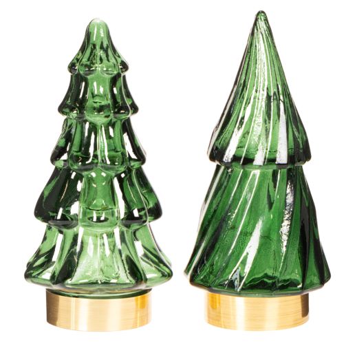 Üveg karácsonyfa LED fényekkel, asztaldísz, karácsony, 13 cm, 2 darab | Floristik24.hu