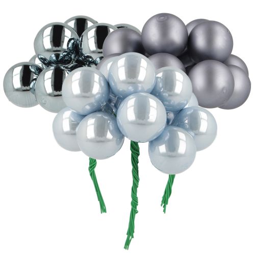 tételeket Mini üveg karácsonyfadíszek, tükrös bogyók, kék árnyalatok, 25 mm, 140 darab