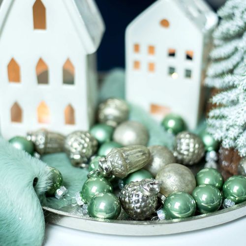 Floristik24 Mini fadíszek őszi gyümölcsök és golyók gyöngyház, antik ezüst valódi üveg 3,4-4,4cm 10db