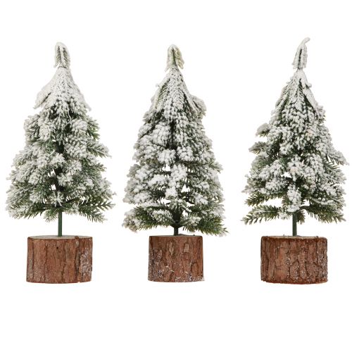 Mini karácsonyfa fa talp zöld fehér Ø8cm H18cm 3db | Floristik24.hu