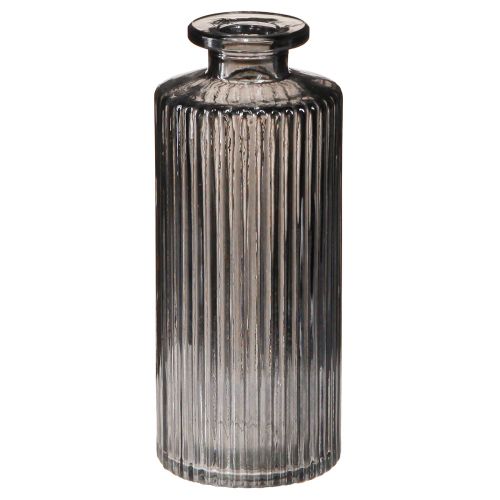 Mini vázák üvegvázák szürke barázdák dekor Ø5cm H13cm 6 db