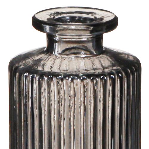 tételeket Mini vázák üvegvázák szürke barázdák dekor Ø5cm H13cm 6 db