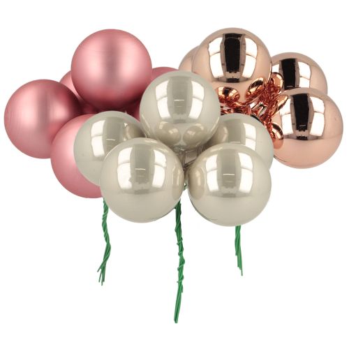 Floristik24 Mini karácsonyi golyók üvegből, rózsaszín, szürke, drótból, Ø40mm, 32 db