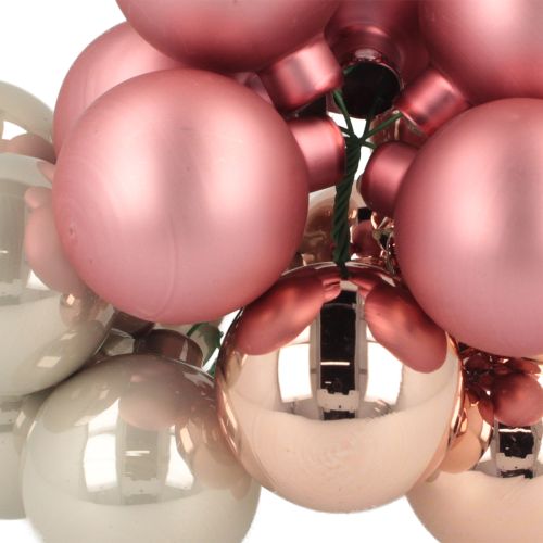 tételeket Mini karácsonyi golyók üvegből, rózsaszín, szürke, drótból, Ø40mm, 32 db