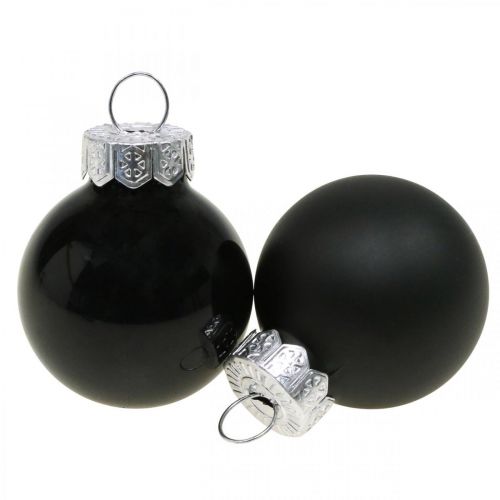Mini karácsonyi labdák üveg fekete fényes/matt Ø2,5cm 24db