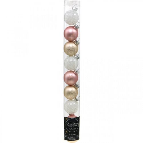 tételeket Mini karácsonyi golyók krém, rózsaszín, fehér valódi üveg Ø3cm 9db