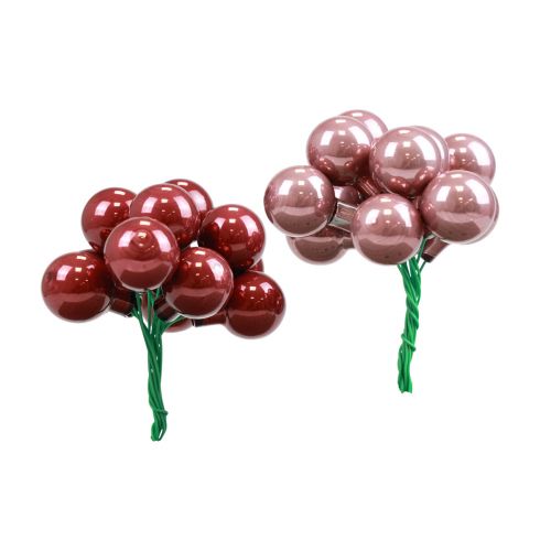 Mini karácsonyi labdák drótüveg bordó rózsaszín Ø2cm 140db
