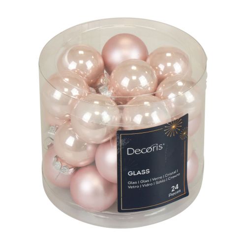 tételeket Mini karácsonyi golyók üvegből, rózsaszín matt/fényes Ø2,5cm 22 db