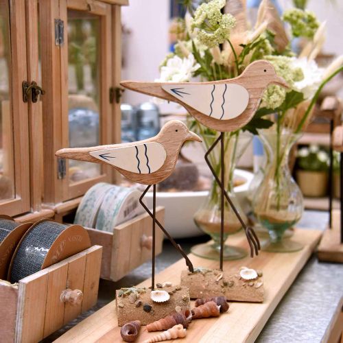 Floristik24 Fából készült sirály, tengeri dekoráció, tengerparti madár Shabby Chic, kék-fehér H25cm