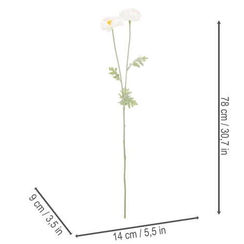 Műpipacs, fehér, hosszú szárú, 78 cm, 3 darab | Floristik24.hu