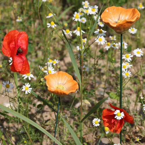 tételeket Pipacsvirág karó, kerámia virág, szeretettel kidolgozott, elegáns kerti kiegészítőkhöz, 42 cm, 4 darab