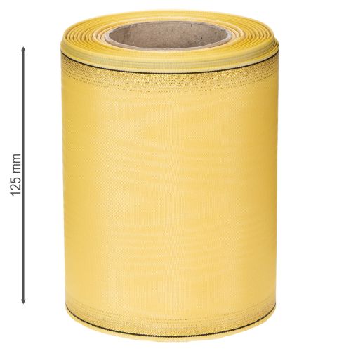 tételeket Moiré koszorú szalag, sárga, arany szegéllyel, 125mm x 25m - Kiváló minőségű gyászszalag, díszszalag, masni szalag