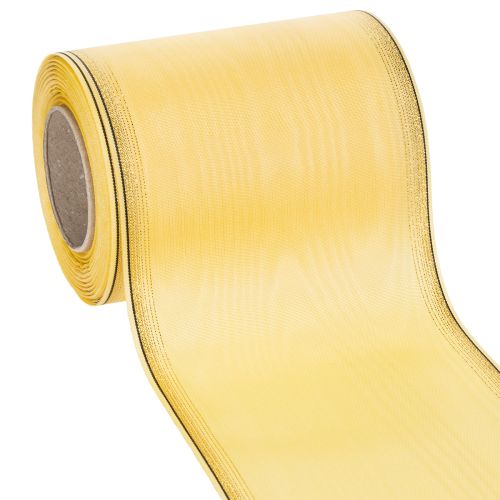 Floristik24 Moiré koszorú szalag, sárga, arany szegéllyel, 125mm x 25m - Kiváló minőségű gyászszalag, díszszalag, masni szalag