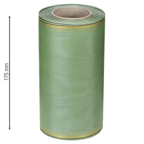 tételeket Moiré koszorú szalag zsályazöld arany szegéllyel - 175mm x 25m - díszszalag virágkötészethez és ünnepségekre