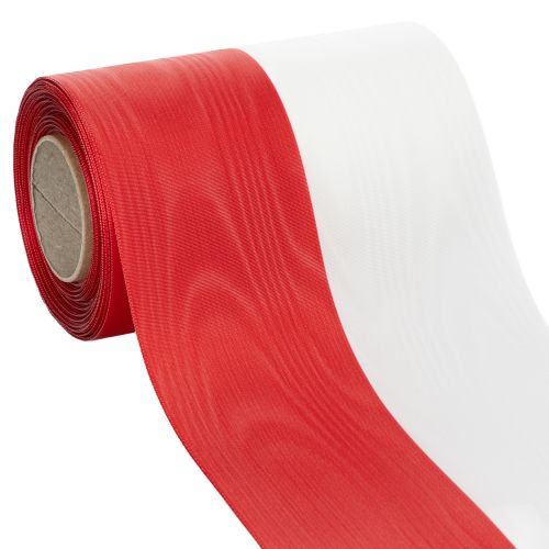 tételeket Moiré koszorú szalag, gyászszalag fehér-piros, díszszalag 150mm, emlékszalag gyászfleur, acetát taft 25m