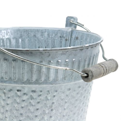 Floristik24 Cink vödör fonott mintával szürke, fehér mosott Ø18cm H17,5cm