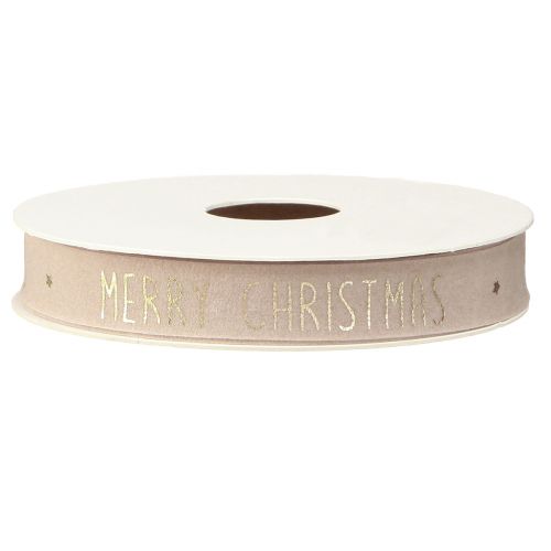 Floristik24 Természetes bársony karácsonyi szalag "Boldog karácsonyt" arany színben, széles 15mm hosszú 5m