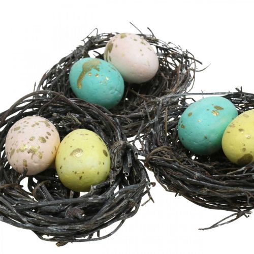 Floristik24 Mini húsvéti kosár pasztell tojásokkal Színes húsvéti díszek Ø6cm 12 db