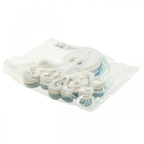 Floristik24 Polip függeszthető kék, fehér polip fából tengeri nyári dekoráció 8 db