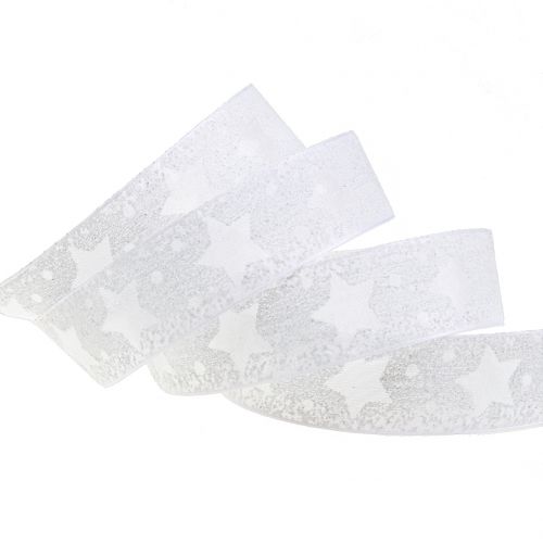 Organza szalag csillag motívummal fehér 25mm 15m | Floristik24.hu