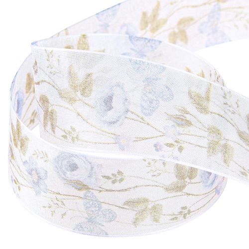 tételeket Organza szalag virágok kék dekorációs szalag organza szövet 40mm 15m