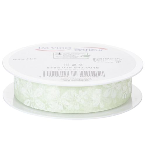 tételeket Organza szalag, virágmintás, ajándék szalag, zöld, 25mm, 18m