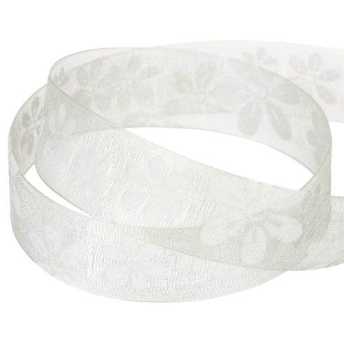 tételeket Organza szalag, virágmintás, ajándék szalag, zöld, 25mm, 18m
