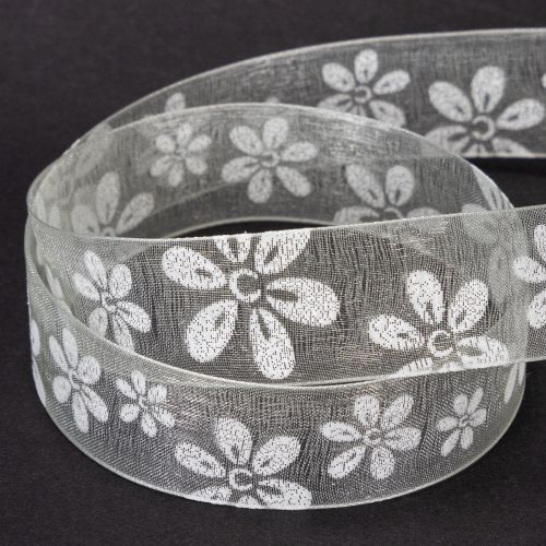 tételeket Organza szalag, virágmintás, ajándék szalag, zöld, 25mm, 18m