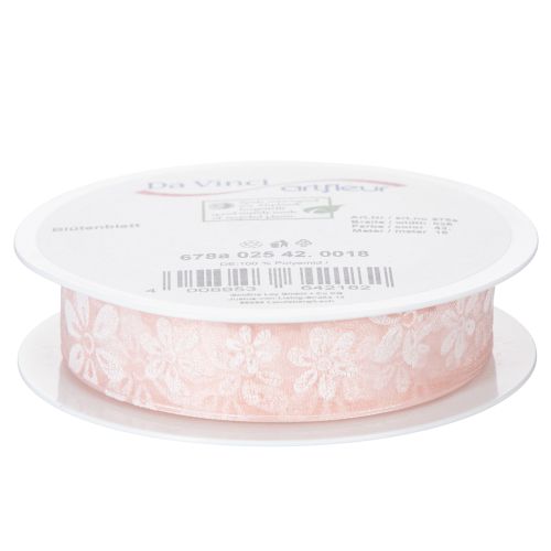 tételeket Organza szalag, virágmintás ajándék szalag, rózsaszín, 25mm, 18m