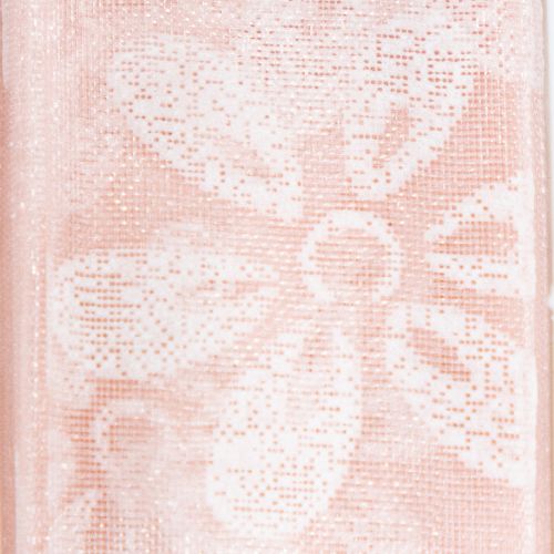tételeket Organza szalag, virágmintás ajándék szalag, rózsaszín, 25mm, 18m