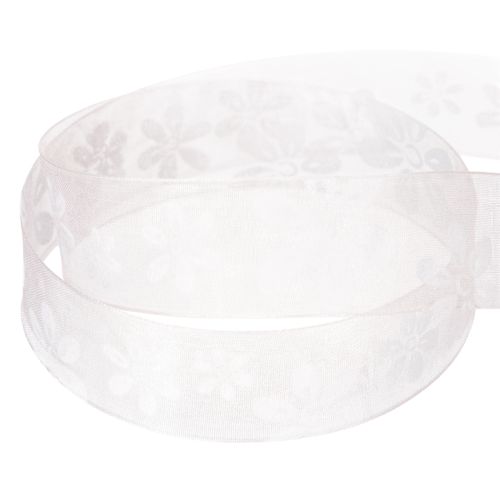tételeket Organza szalag, virágmintás ajándék szalag, rózsaszín, 25mm, 18m