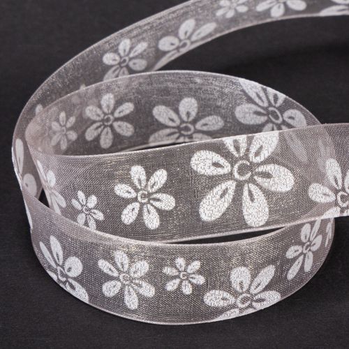 tételeket Organza szalag, virágmintás ajándék szalag, rózsaszín, 25mm, 18m