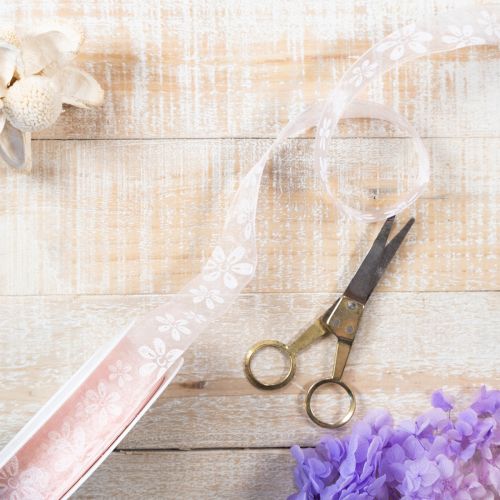 tételeket Organza szalag, virágmintás ajándék szalag, rózsaszín, 25mm, 18m